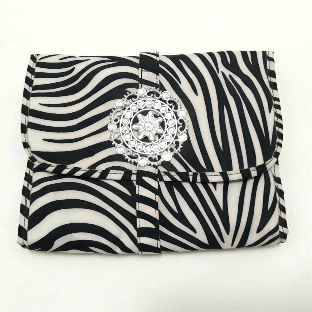 Trifold Zebra Print Jewelry Travel Case/Organizer